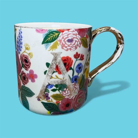 Rifle Paper Co x Anthropologie Monogram Floral Mug Letter A - Picture 1 of 12